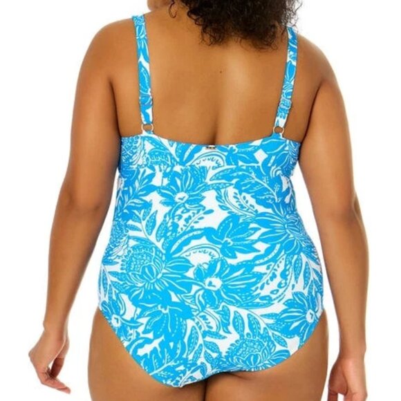 18W Plus Size Anne Cole V-Wire One-Piece Swimsuit Blue White Floral $122 - Picture 5 of 9